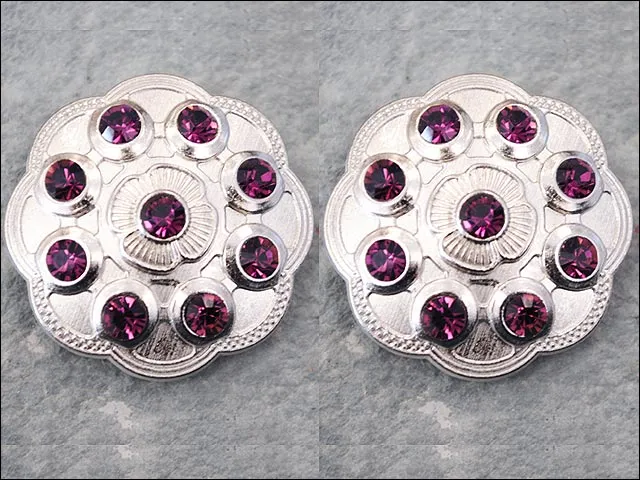 HILASON Western Screw Back Conchopurple Crystal Floral Bling Headstall Cowgirl 1.5 inch | Western Concho | Slotted Conchos