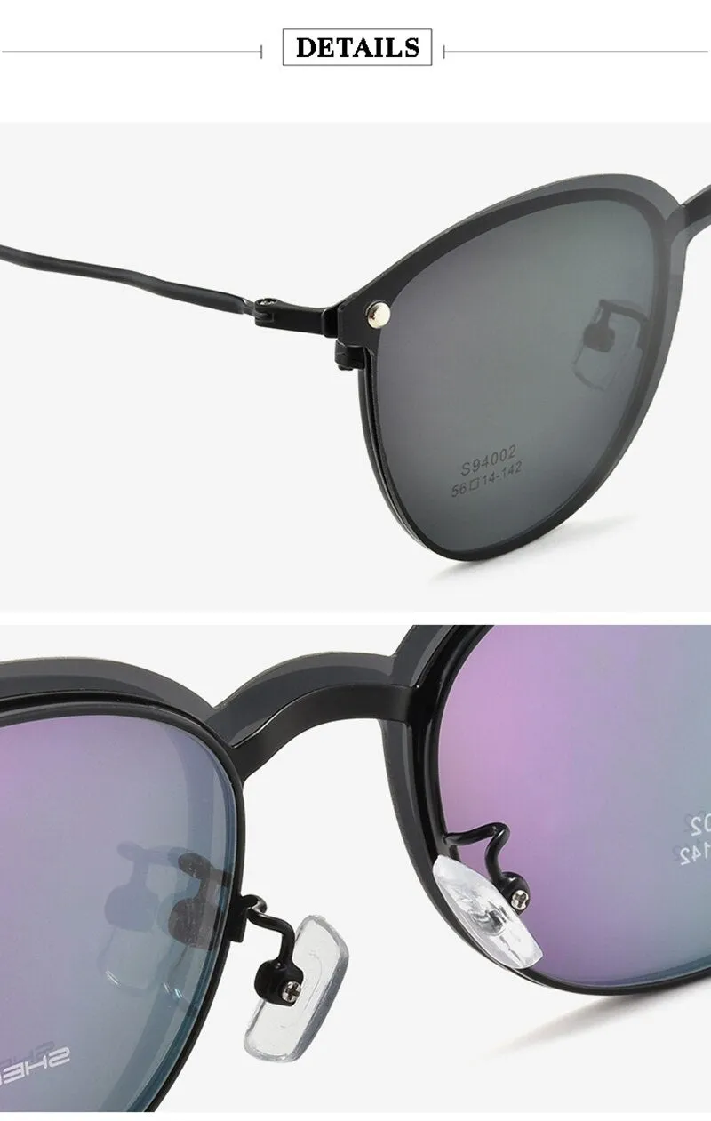 Hotochski Unisex Full Rim Titanium Oval Frame Eyeglasses With Polarized Clip On Sunglasses S94002