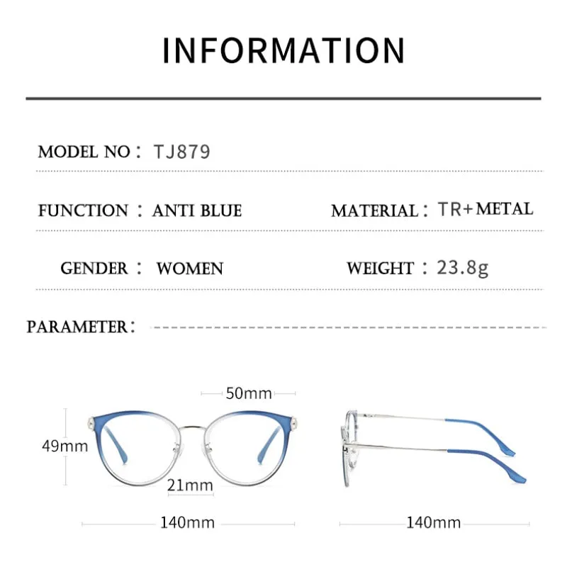 Hotony Women's Full Rim Round Cat Eye Acetate Alloy Eyeglasses Tj879