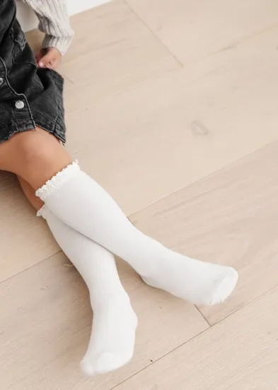Ivory Lace Top Knee High Socks
