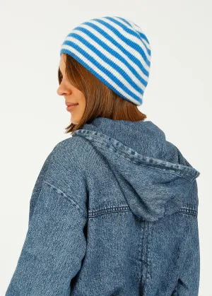 JU Narrow Stripe Rib Beanie in Sky Cream