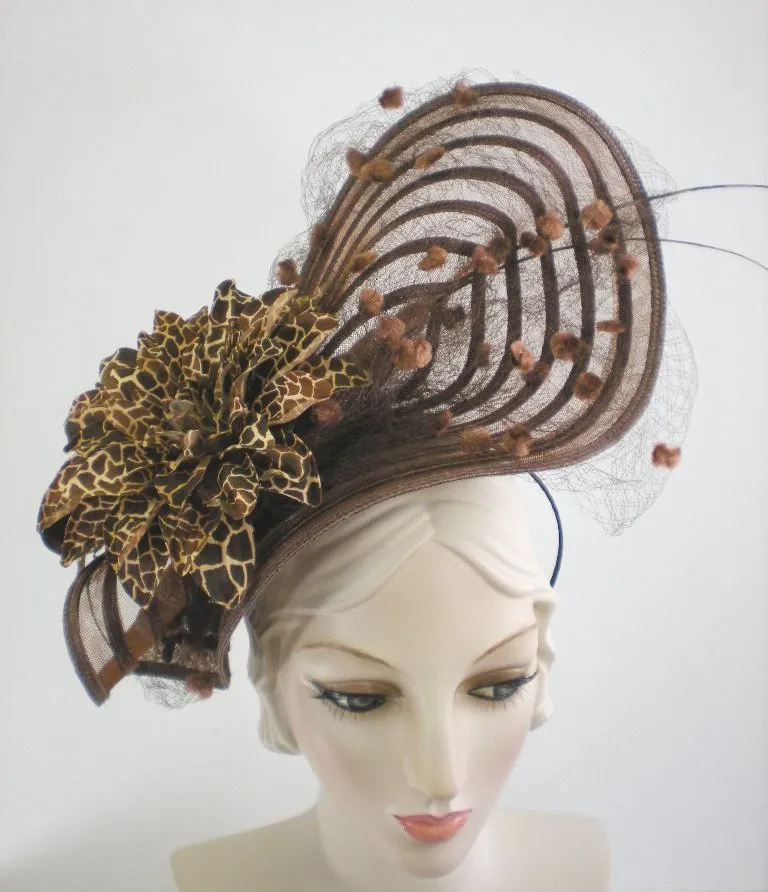 Kentucky Derby Brown Veil Fascinator Hat