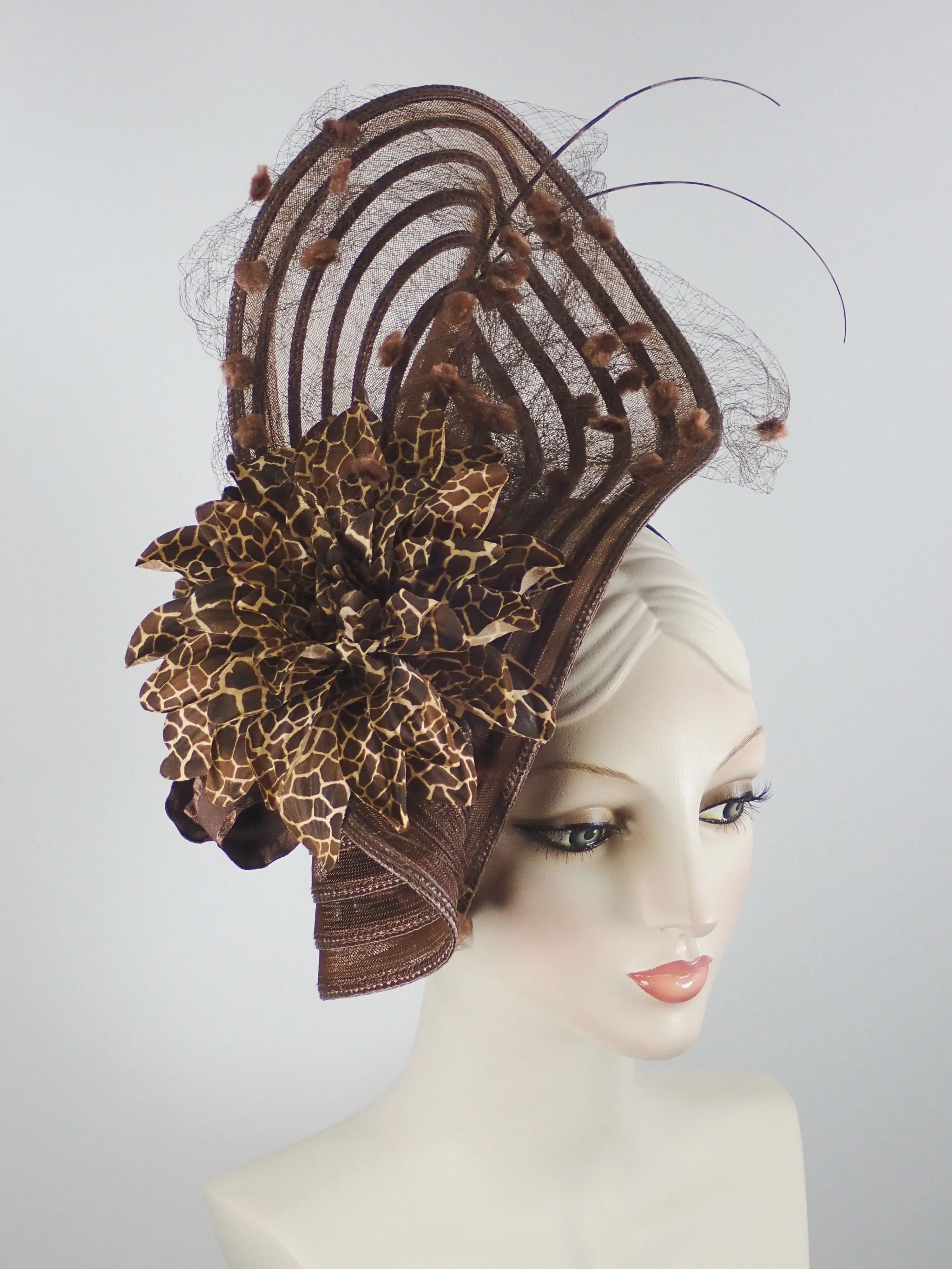 Kentucky Derby Brown Veil Fascinator Hat