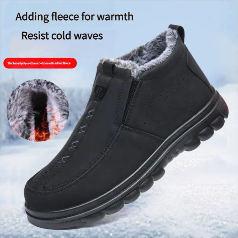 (Limited Time Discount 70% off)Men's Winter Warm Genuine Leather Flannel Lined Orthopedic Boots Arch Support Waterproof Non-Slip Boots