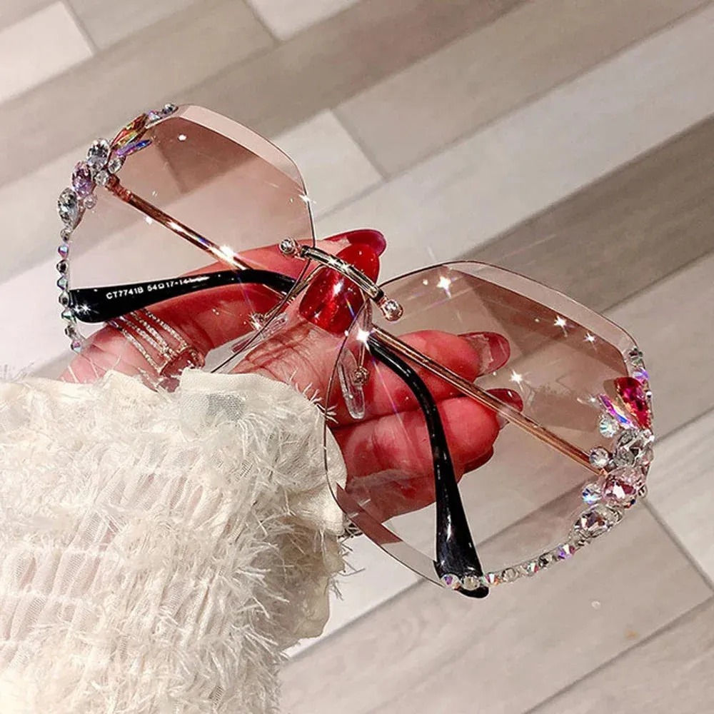 Luxury Rimless Rhinestone Sunglasses for Women and Men