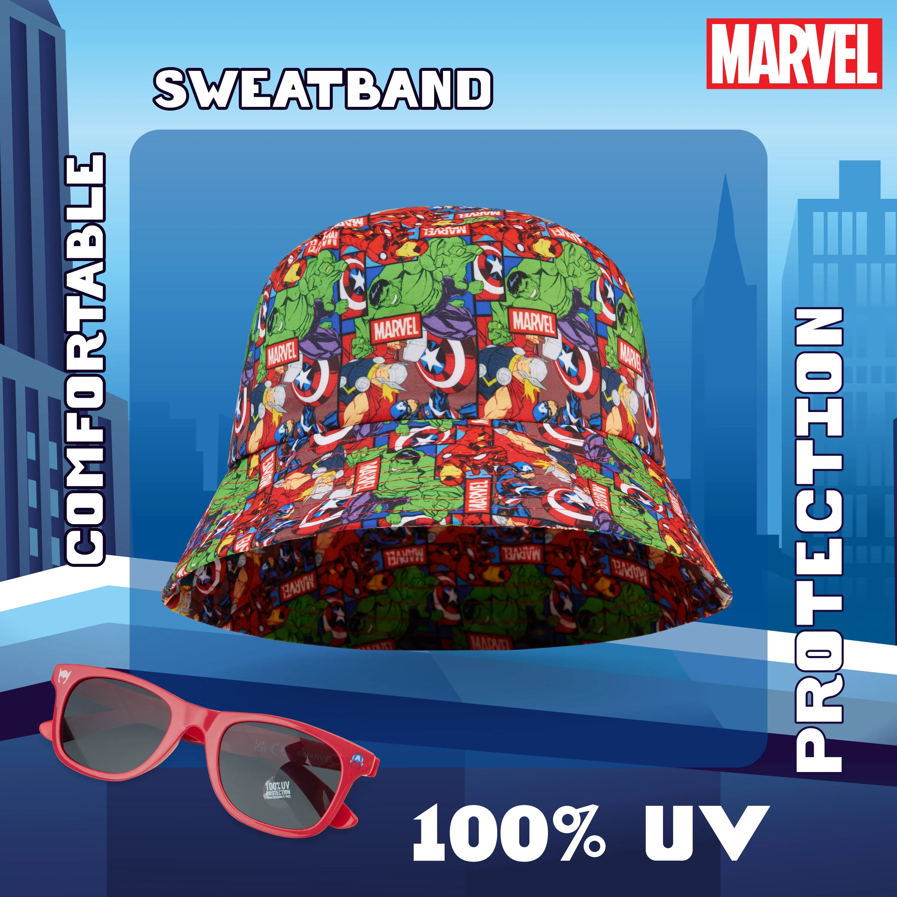 Marvel Bucket Hat and Kids Sunglasses Set for Boys