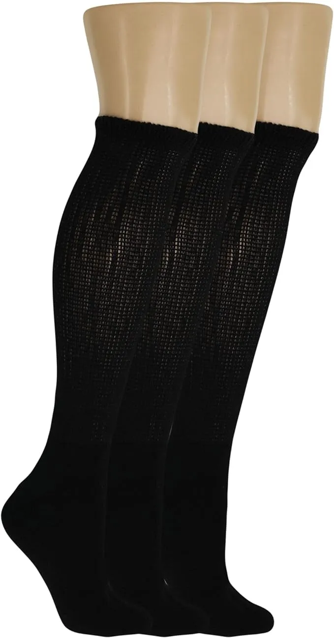 Men's Diabetic Over the Calf Knee Socks, Non-Binding, 3 Pairs, Size 9-11, 10-13, 13-15