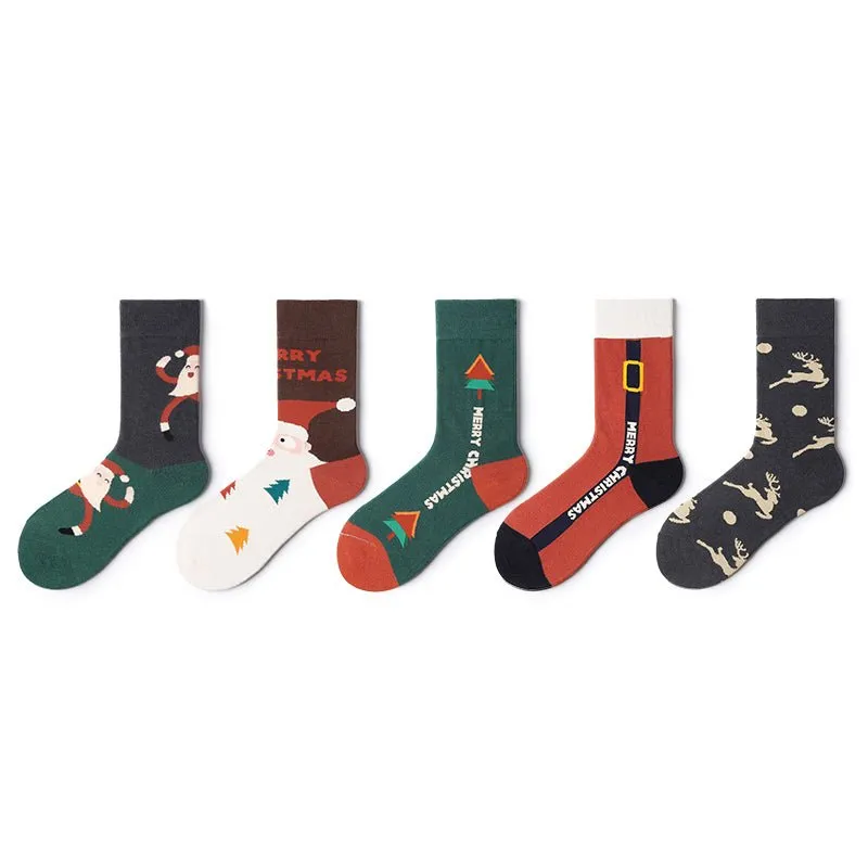 Merry Christmas All-season Unisex 5pcs Crew Socks Set