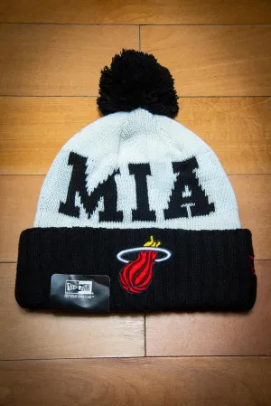 Miami Heat MIA Black White Cuffed Knit Sport Beanie Hat with Pom