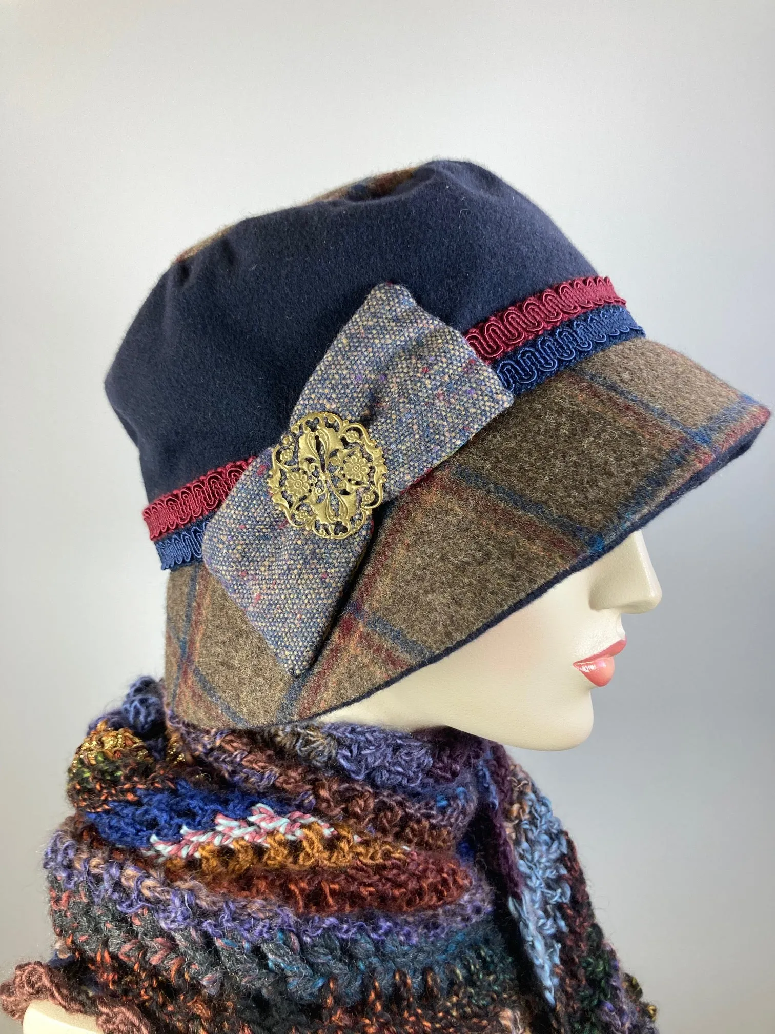 Navy, brown, burgundy cloche hat. Women's winter cloche. Ladies bucket hat. Small brim hat winter. Great Gatsby hat. Downton Abbey Hat.