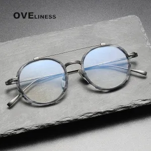 Oveliness Unisex Full Rim Square Double Bridge Acetate Titanium Eyeglasses Kj32