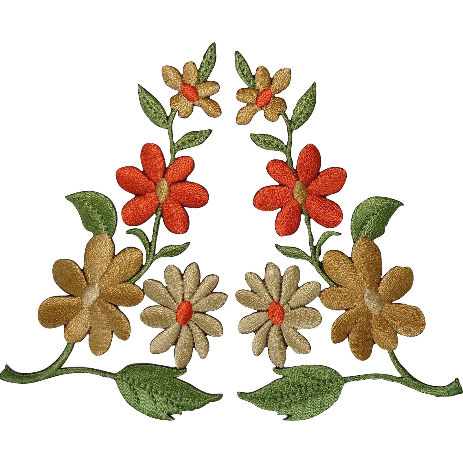 Pair of Flower Patches Iron Sew On Clothes Flowers Embroidered Craft Patch Badge