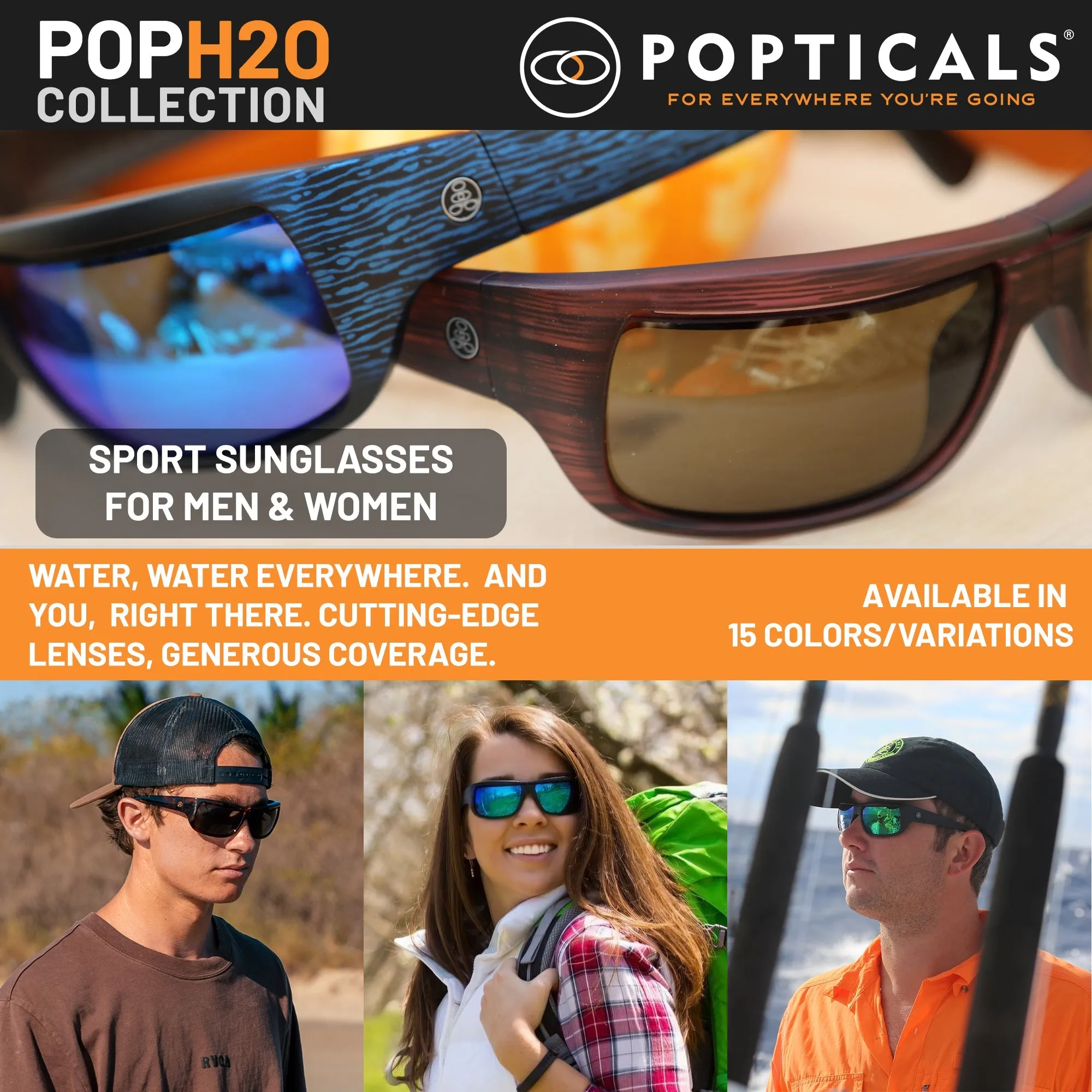 POPH2O | Polarized, Matte Driftwood, Copper Lens