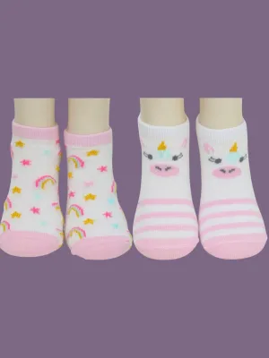 Rainbow & Unicorn Cotton Combo Socks- Pink & White
