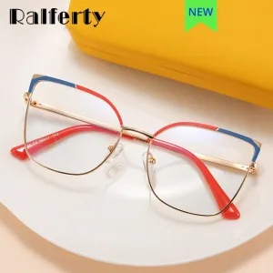 Ralferty Women's Full Rim Square Cat Eye Alloy Eyeglasses F82055