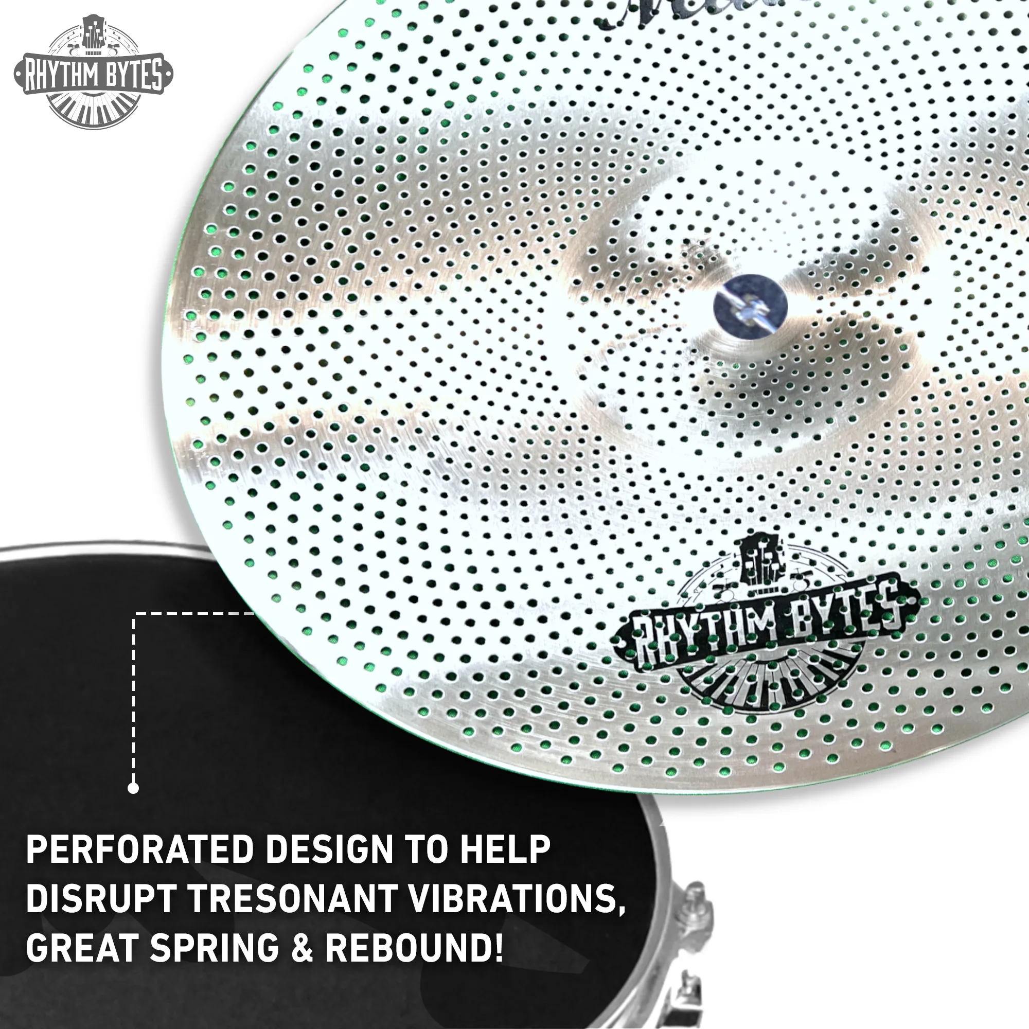 Rhythm Bytes Low Volume Cymbal Pack | 5-pcs Quiet Cymbal Set | Silent Practice for Drums – 14" Hi-Hats, 16" Crash, 18" Crash, 20" Ride | Perfect for Practice & Rehearsals, 3 Color Options