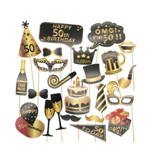 (Set of 26) Photo Booth photo props party photo accessories decorations for funny pictures - 50th birthday
