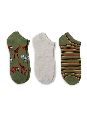 Time and Tru Women's Animals No Show Socks, 3 Pack, Size 4-10