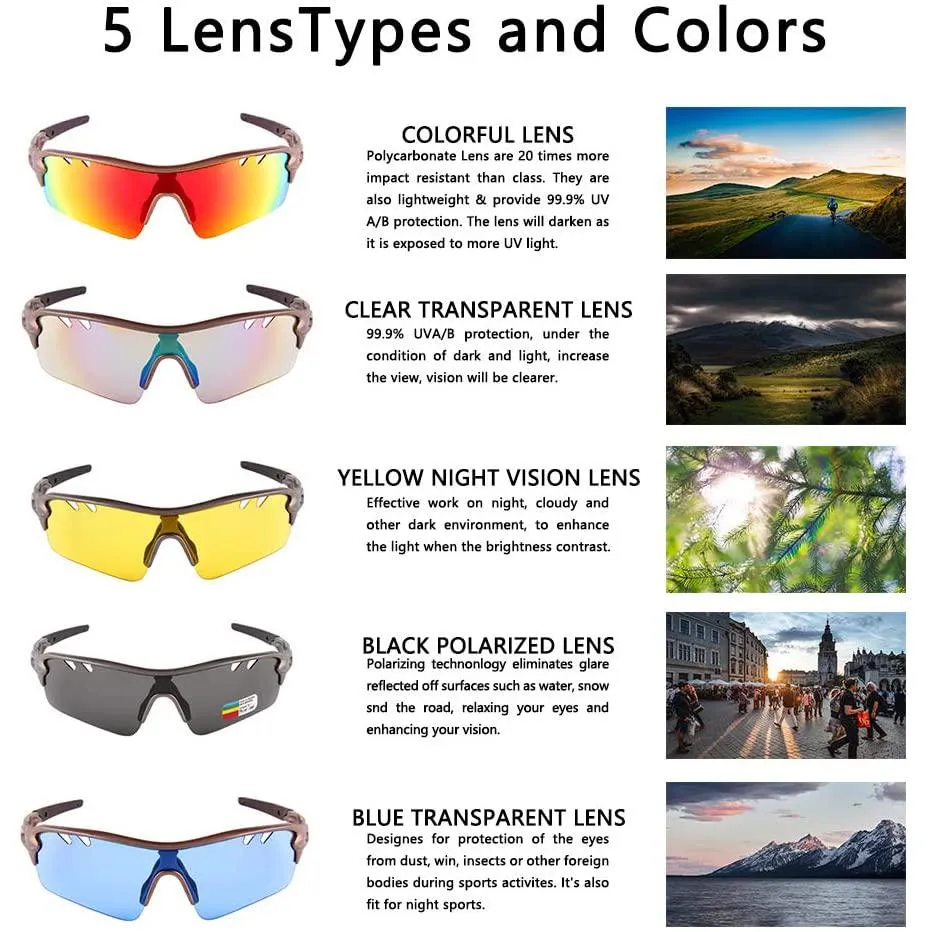 Toneoesol Polarized Sports Sunglasses with 5 Interchangeable Lenses