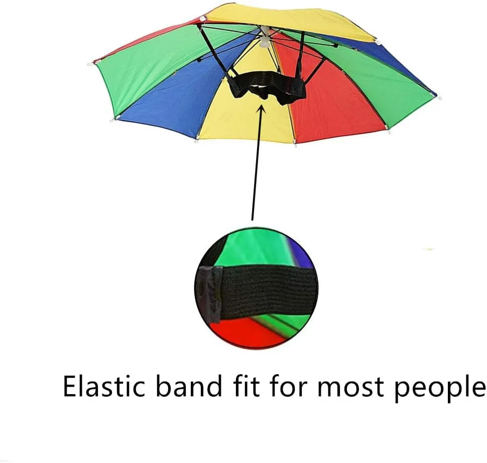 TSY TOOL 5 Pack Umbrella Hat with Head Strap, Funny Rainbow Colorful Waterproof Fishing Umbrella Beach Party Adjustable Size Fits for All Ages, Kids, Men & Women - (Patterns May Vary)