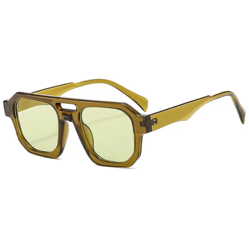 VAIGE Olive Green Square Sunglasses with Plastic Frame and UV400 Protection - Retro Double Bridge Eyewear, 52mm Lens Width, 42mm Lens Height