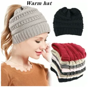 Warm Knitted Ponytail Beanie Hat