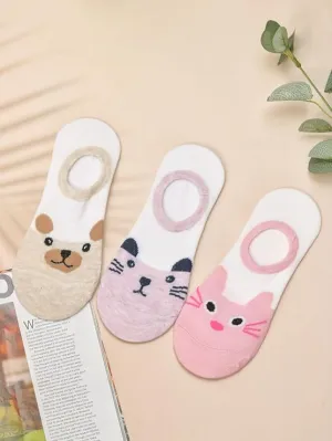 Whimsical Paws Low Cut Invisible Socks for Girls - Trio Pack in Pink, Beige, and Grey