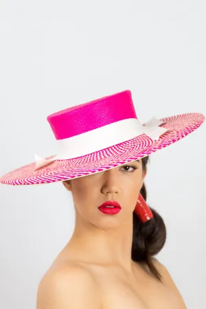 WILLOW; Hot pink and Cream Panama Boater