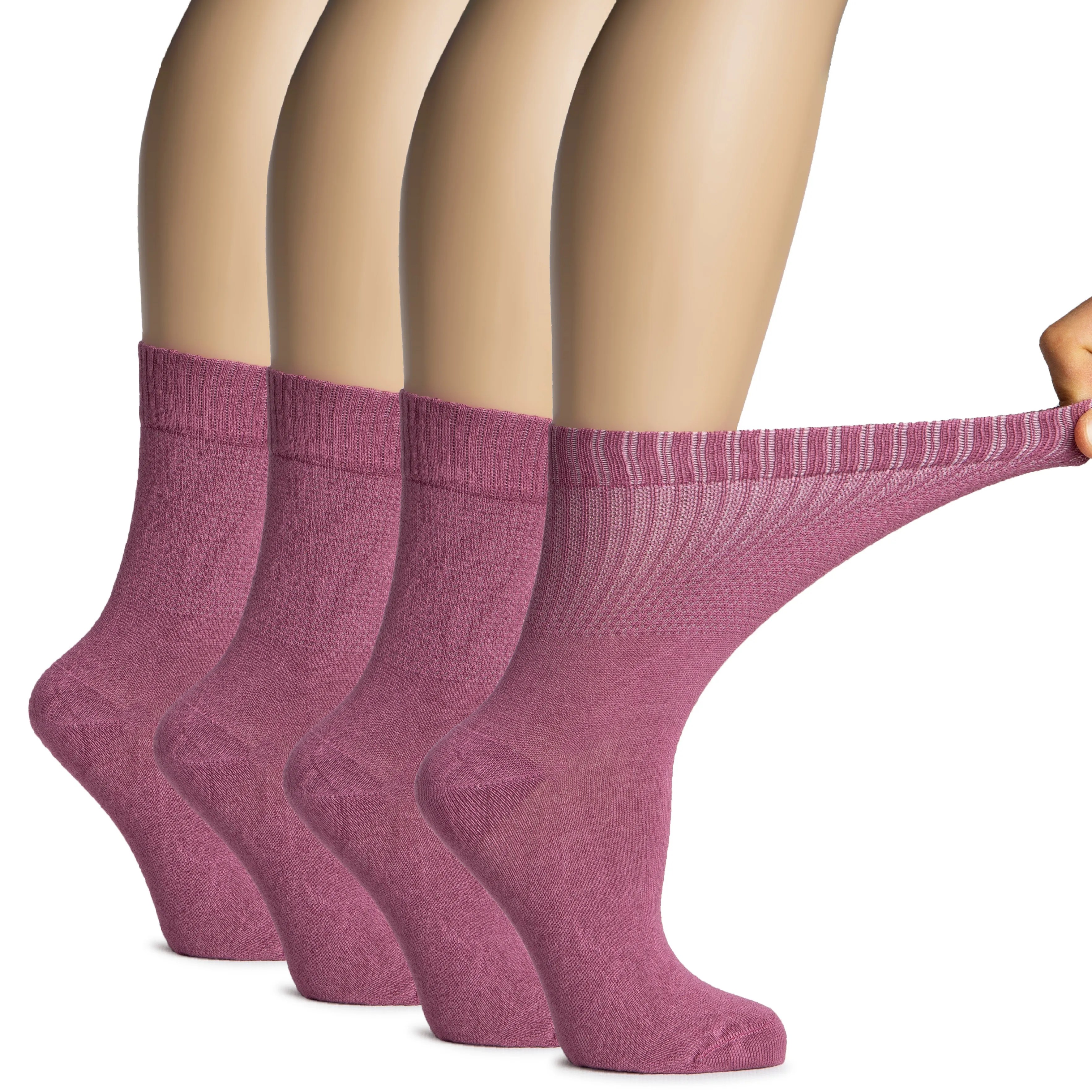 Women's Bamboo Diabetic Crew Thin Socks, 4 Pairs