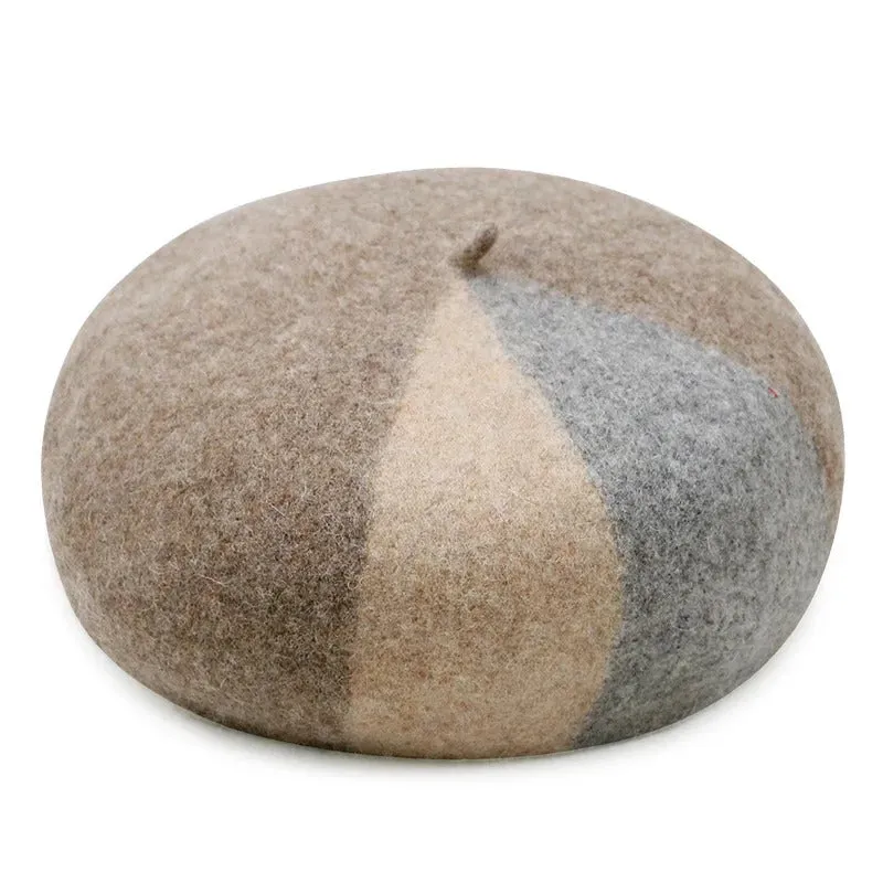 Women's Classic Color Block Winter Wool Beret Hats