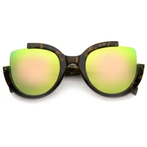 Women's Semi Rimless Cat Eye Mirrored Lens Sunglasses A802