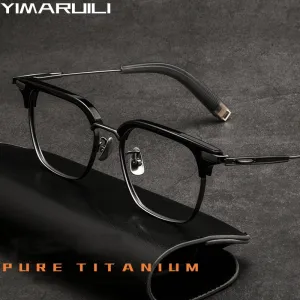 Yimaruili Men's Full Rim Square Acetate Titanium Eyeglasses 2083t