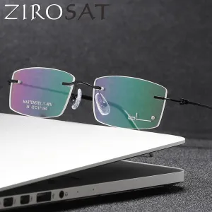 Zirosat Men's Rimless Square Titanium Alloy Eyeglasses 8581