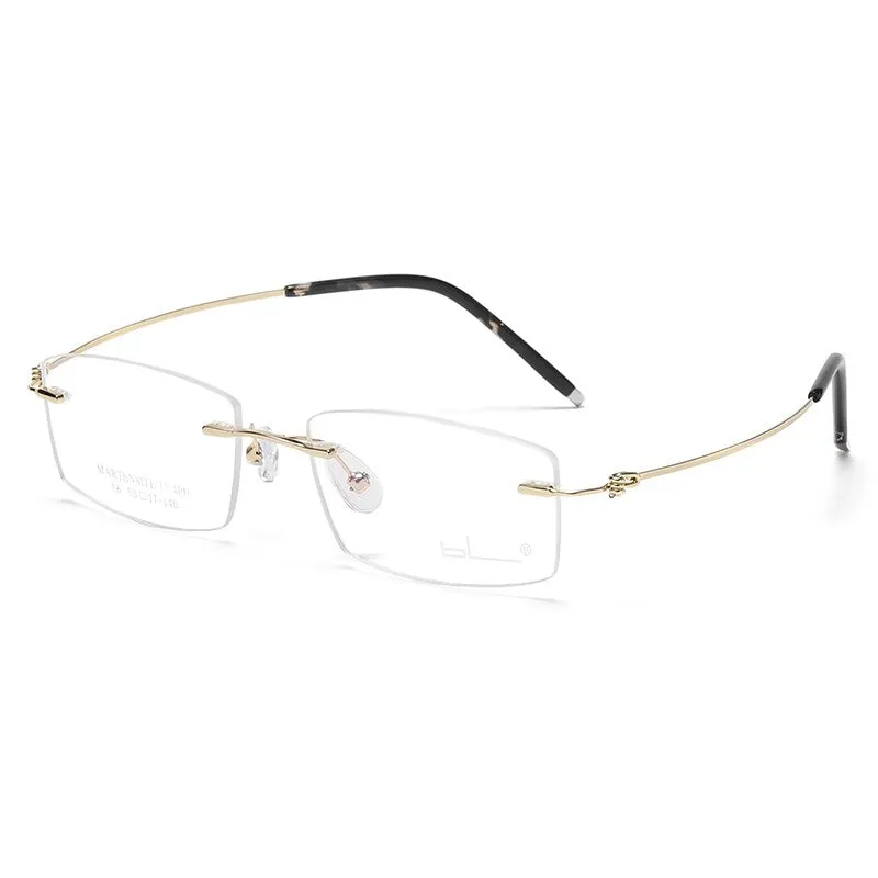 Zirosat Men's Rimless Square Titanium Alloy Eyeglasses 8581